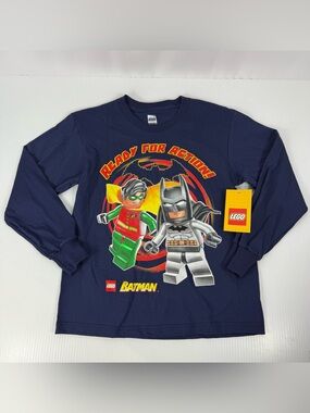 Lego Batman Ready For Action Navy Blue Long Sleeve Shirt Kids Youth Boys 6 NWT